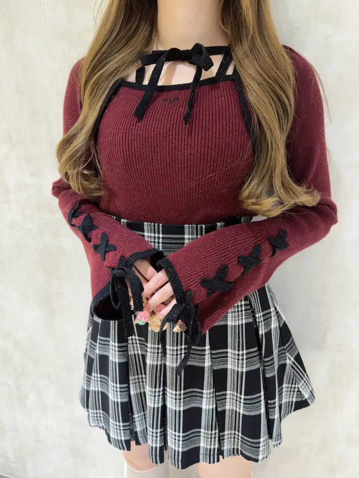 evelyn フリルリボンリブトップス タックプリーツスカート セット タックプリーツSK｜evelyn（エブリン）公式通販サイト