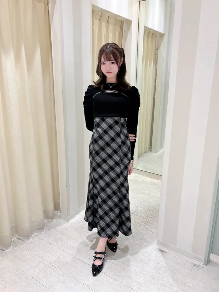 evelyn エブリン チェックカットOP ワンピース チャコール ロング evelyn エブリン チェックカットOP ワンピース チャコール ロング