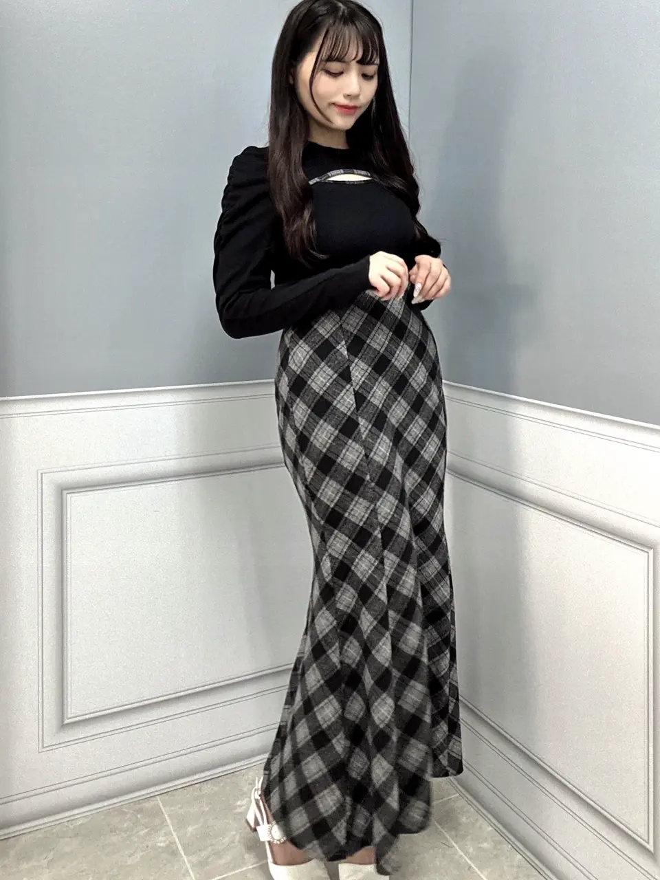 チェックフィットロングワンピース｜evelyn（エブリン）公式通販サイト