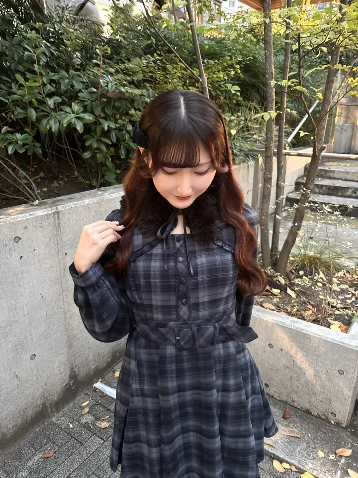 ファー襟付きチェックミニワンピース｜evelyn（エブリン）公式通販サイト