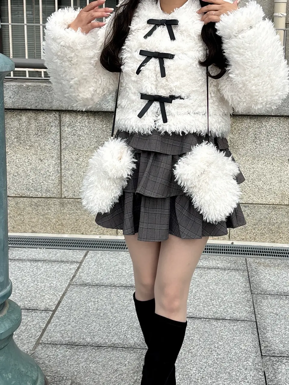 ミトン付きリボンファーコート｜evelyn（エブリン）公式通販サイト