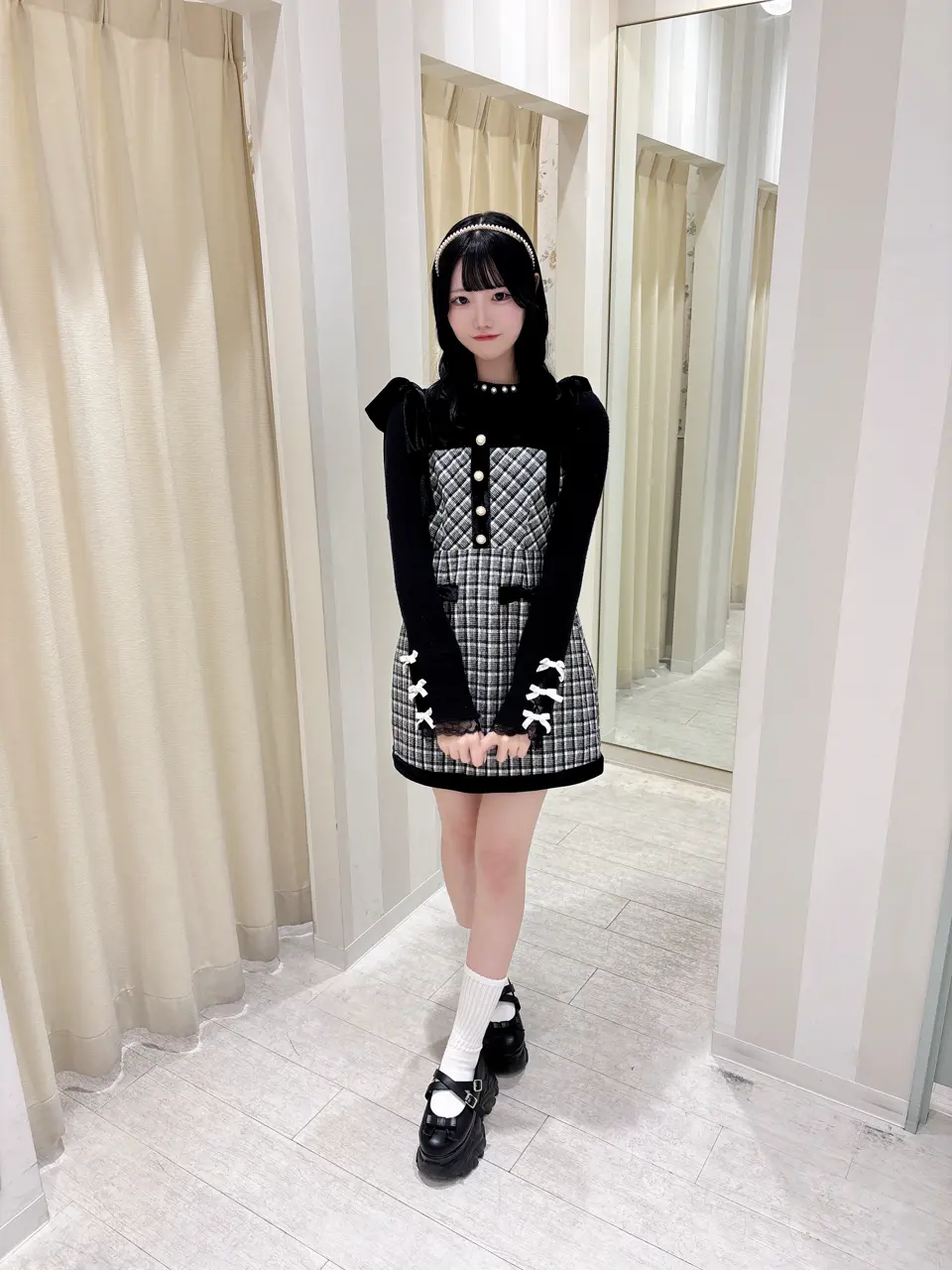 リボンベロアチェックワンピース｜evelyn（エブリン）公式通販サイト