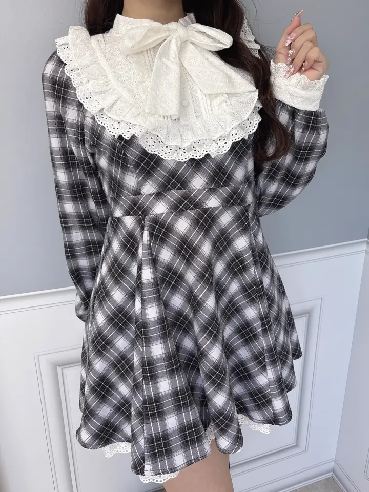 レースリボンチェックミニワンピース｜evelyn（エブリン）公式通販サイト