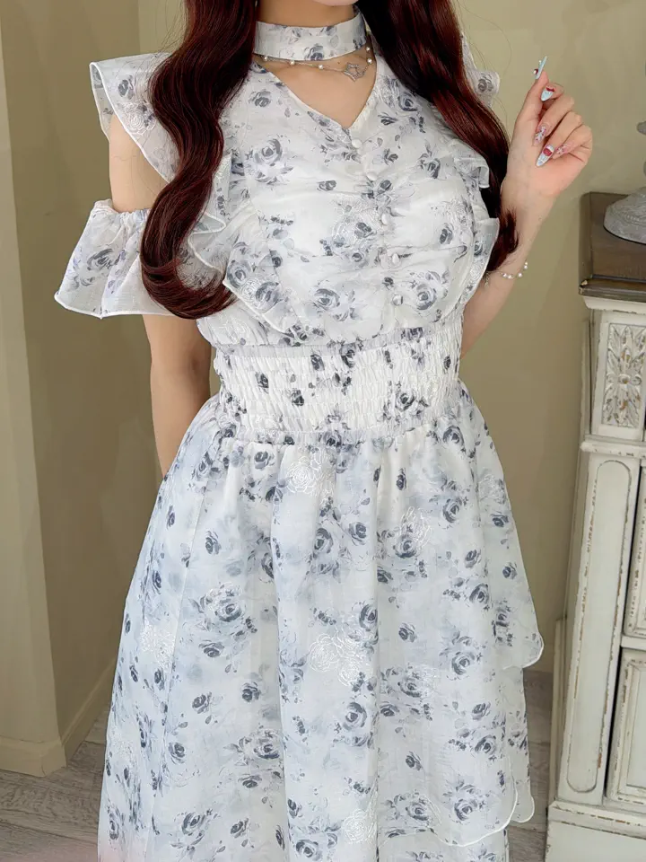 evelyn 花柄 オフショル ワンピースイレヘムチョーカーワンピース イレヘムチョーカーワンピース｜evelyn（エブリン）公式通販サイト