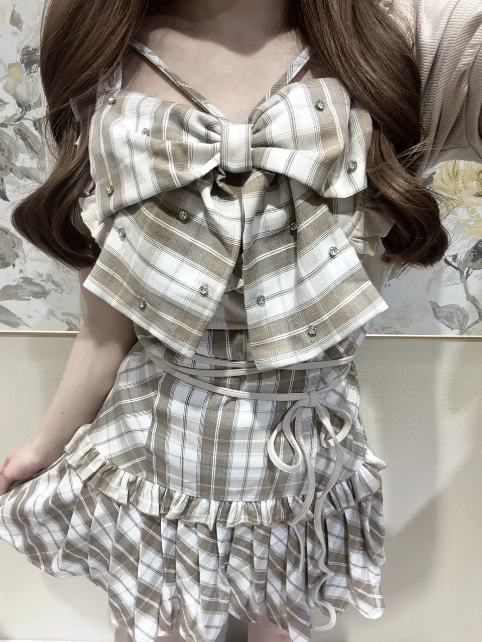 Bust Ribbon Bijou Check Onepiece｜evelyn（エブリン）公式通販サイト