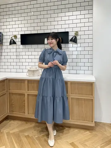 今季新作 Anmille シャンブレーリボンワンピース ブラック シャンブレーリボンOP｜evelyn（エブリン）公式通販サイト