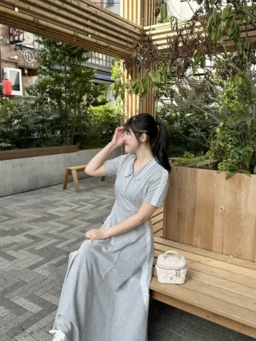 【完売商品】An MILLE ポロロングOP グレイ　アンミール ポロロングOP｜evelyn（エブリン）公式通販サイト