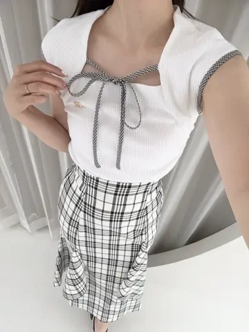 パイピングリボンリブトップス｜evelyn（エブリン）公式通販サイト