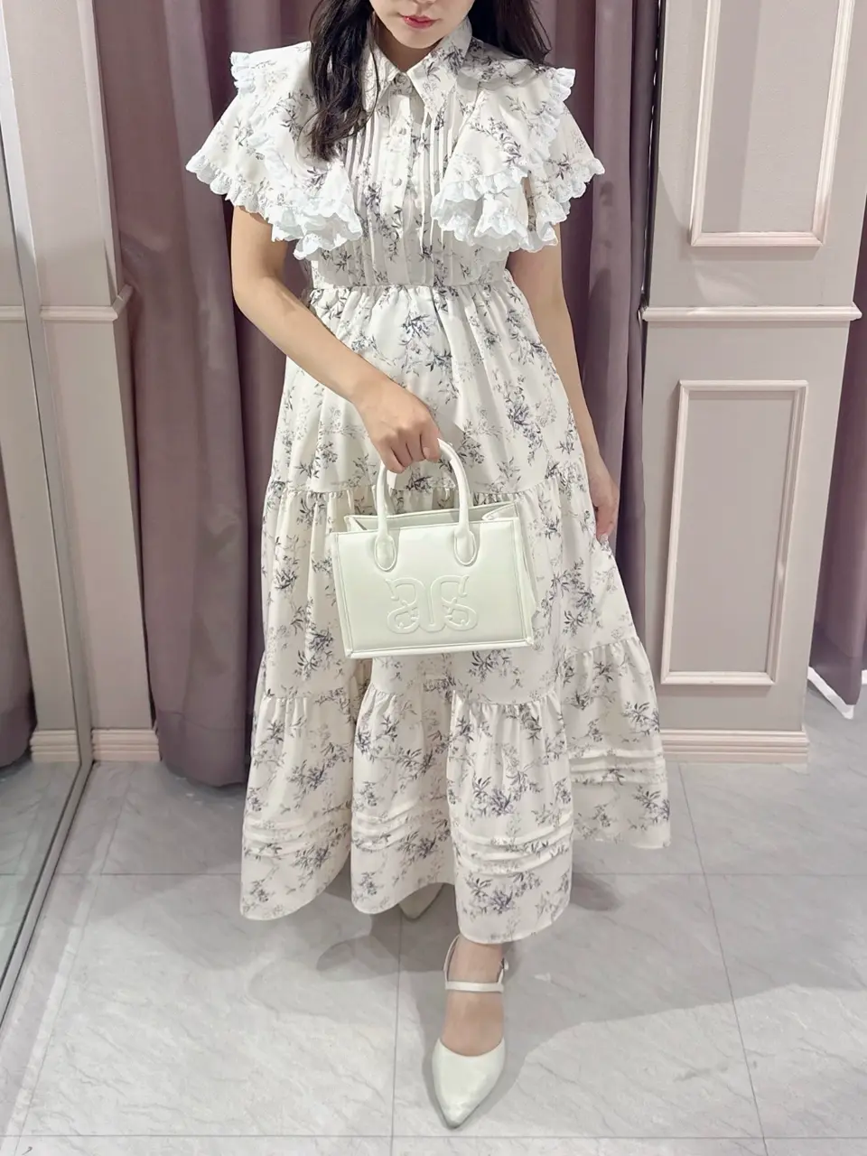 レースフリルカラーミニOP ホワイト AnMILLE アンミール アンミール An MILLE レースフリルカラーミニOP レースフリル