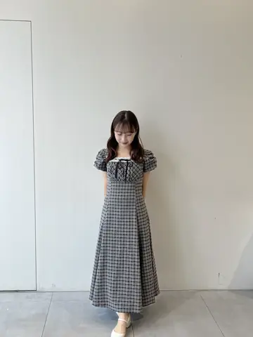 バストギャザーリボンOP An MILLE ホワイトチェック バストギャザーリボンOP｜evelyn（エブリン）公式通販サイト