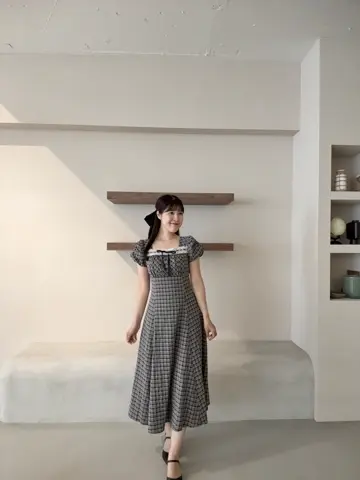 An MILLE アンミール バストギャザーリボンOP ホワイトチェック バストギャザーリボンOP｜evelyn（エブリン）公式通販サイト