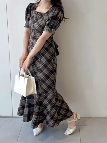 アンミール 25年新作 ストレッチチェックマーメイドワンピース F ストレッチチェックマーメイドワンピース｜evelyn（エブリン