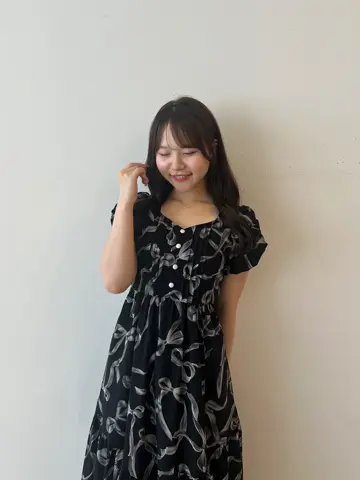 Anmille アンミール リボンパフスリーブフレアOP anmille リボンパフスリーブフレアOP アンミール OW オフ