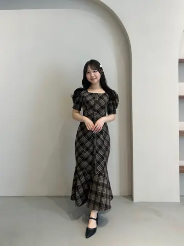 ストレッチチェックマーメイドワンピース｜evelyn（エブリン）公式通販