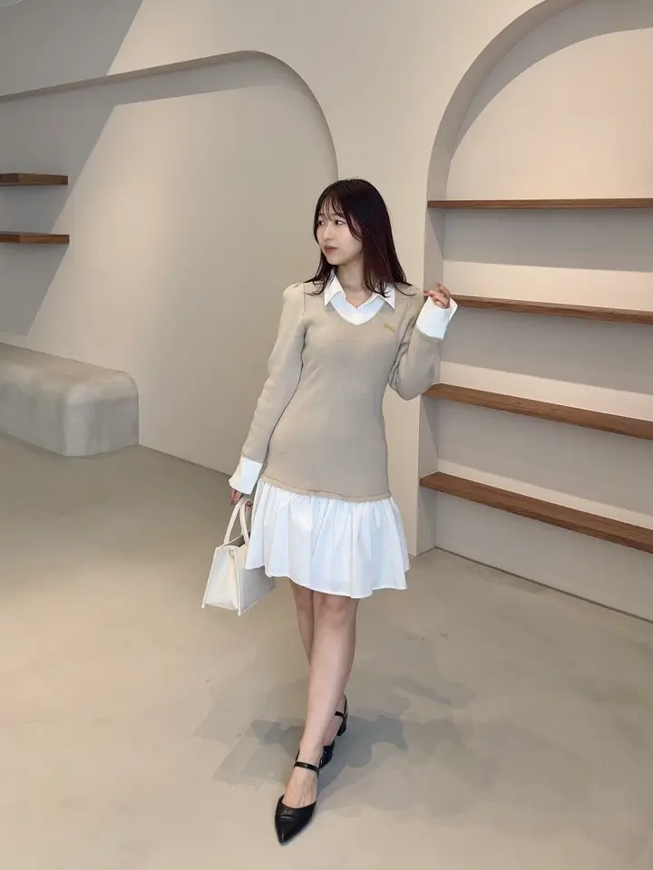 シャツドッキングニットワンピース｜evelyn（エブリン）公式通販サイト