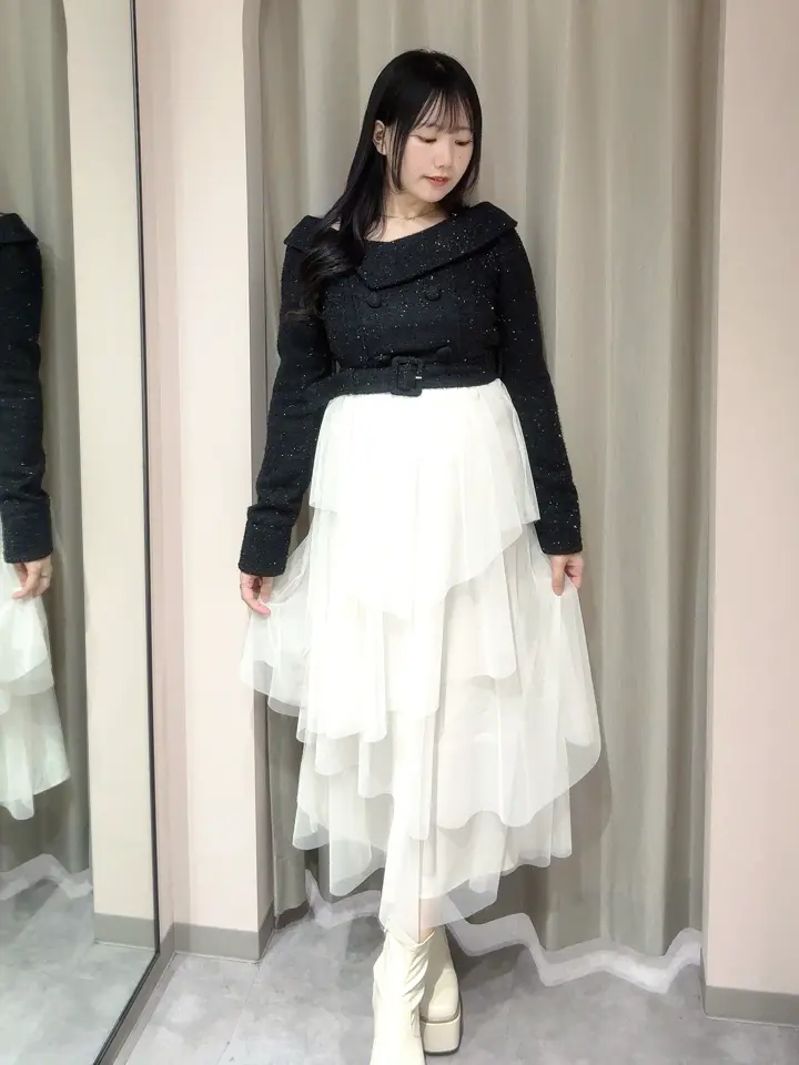 土日限定お値下げ中‼️アンミール　チュールドッキングツイードワンピース　ピンク チュールドッキングツイードワンピース｜evelyn（エブリン）公式通販サイト