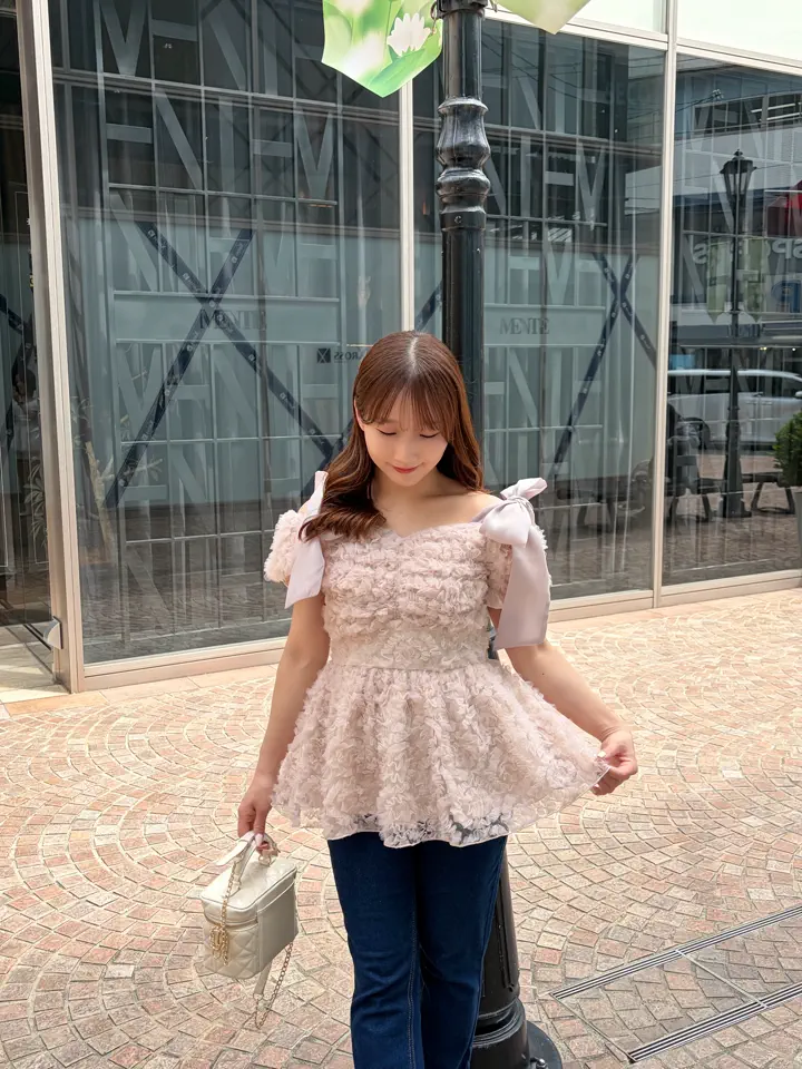 eimy♡エレガンスフラワーペプラムシャツ eimy istoire (エイミーイストワール) エレガントフラワーペプラム