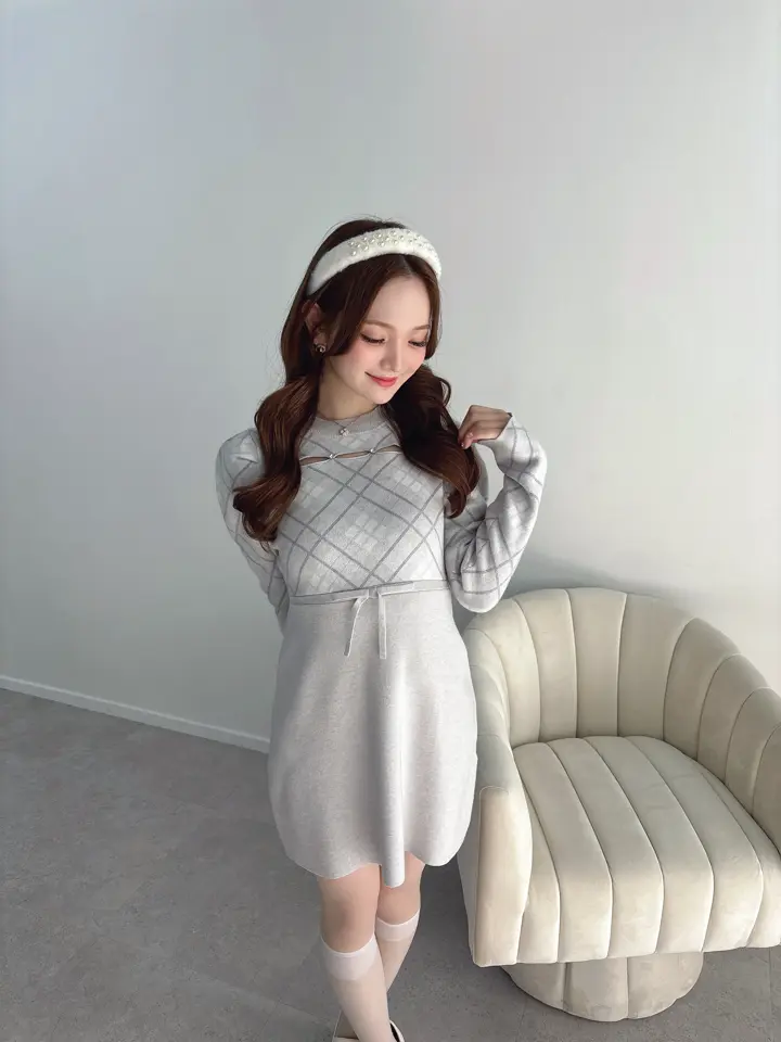 Rilly emulie リリーエミュリ ミニワンピース Check Tight Mini Knit Onepiece｜evelyn（エブリン）公式通販サイト