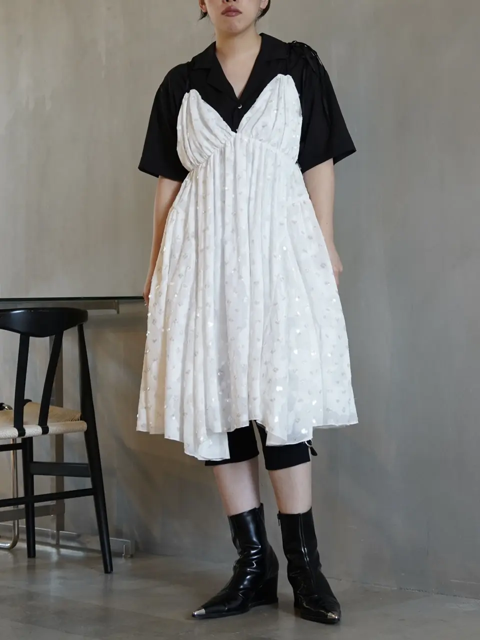 Sequined Jacquard Volume Camisole Dress