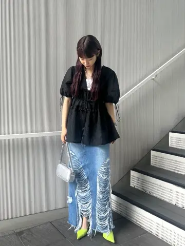 High Damage Denim Skirt