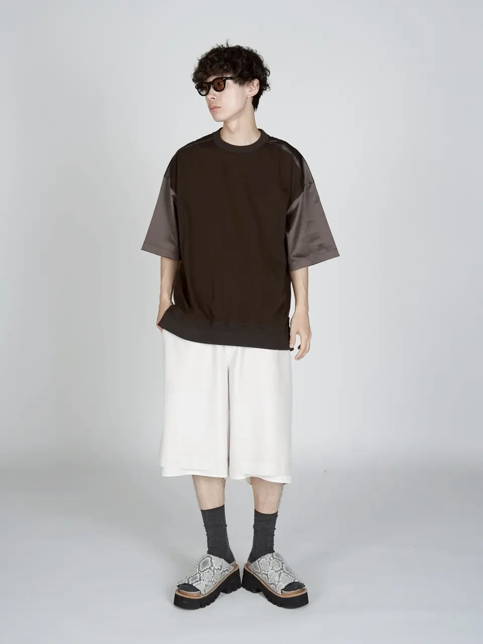 異素材ドッキングプライムオーバーサイドジップTシャツ