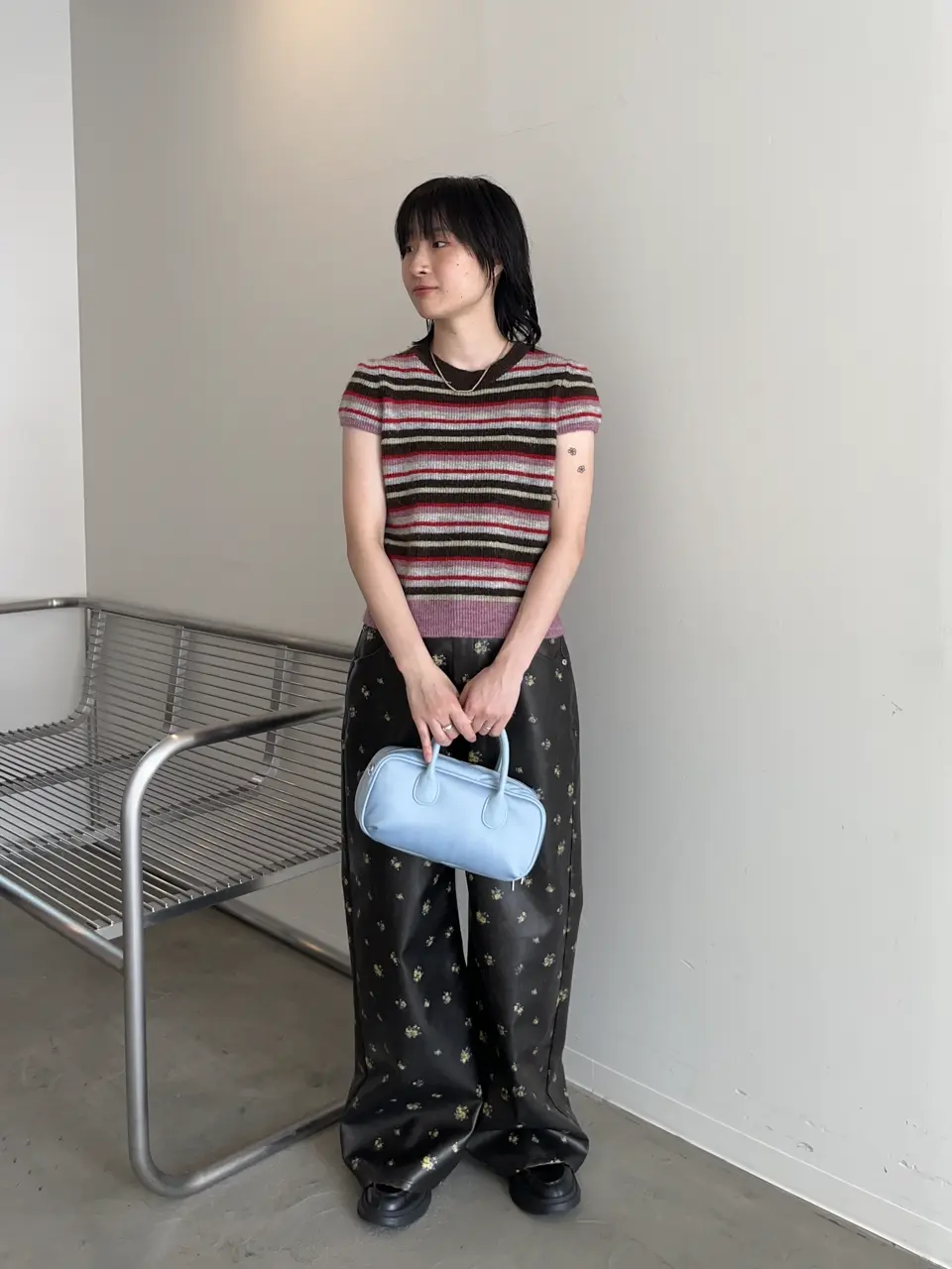 SALE】Vegan Leather Flower Print Pants
