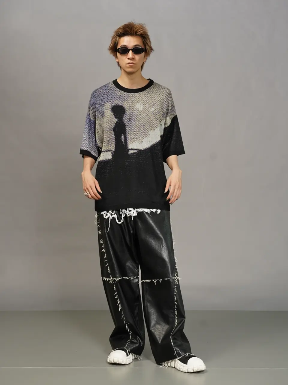 アーティフィシャルレザーワイドパンツ