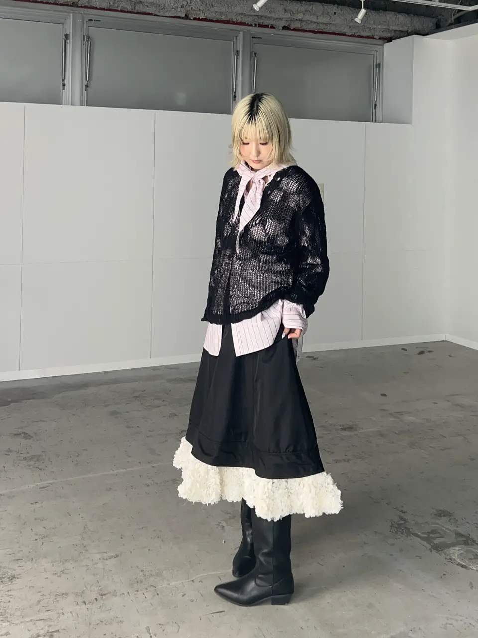 Belted 2way Flower Hem Volume Skirt