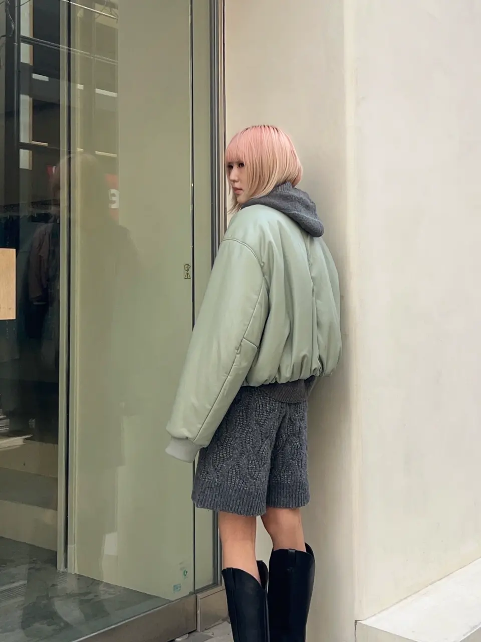 Leather Puffer Jacket With Muffler