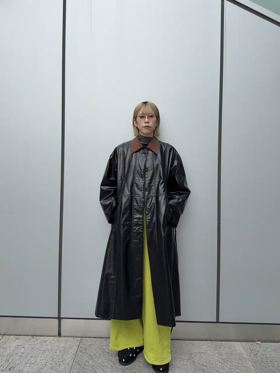 SALE】Vegan Leather Balmacaan Coat SALE】Vegan Leather Balmacaan Coat
