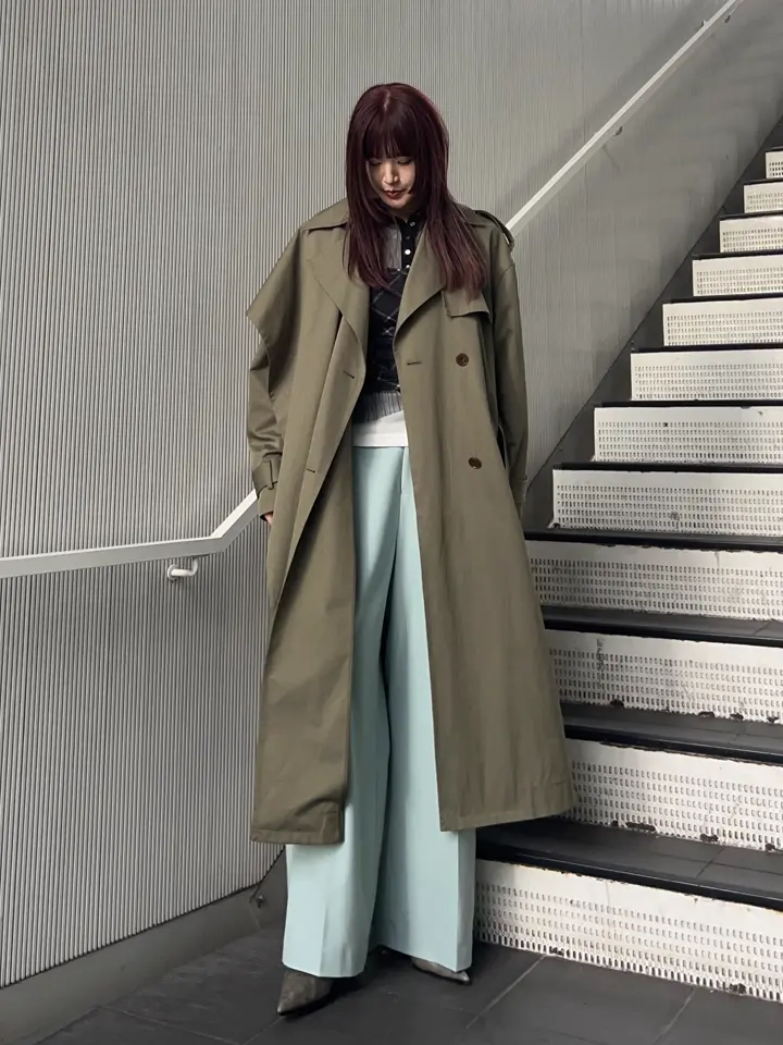 SALE】Drape Scarf Long Trench Coat