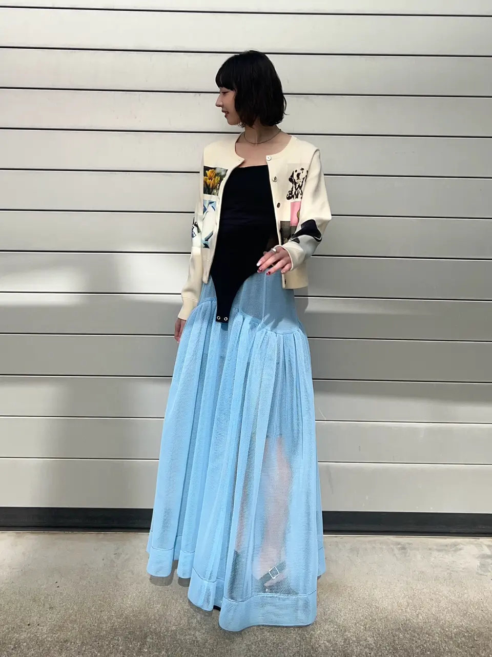 SALE】Sponge Mesh Flare Skirt
