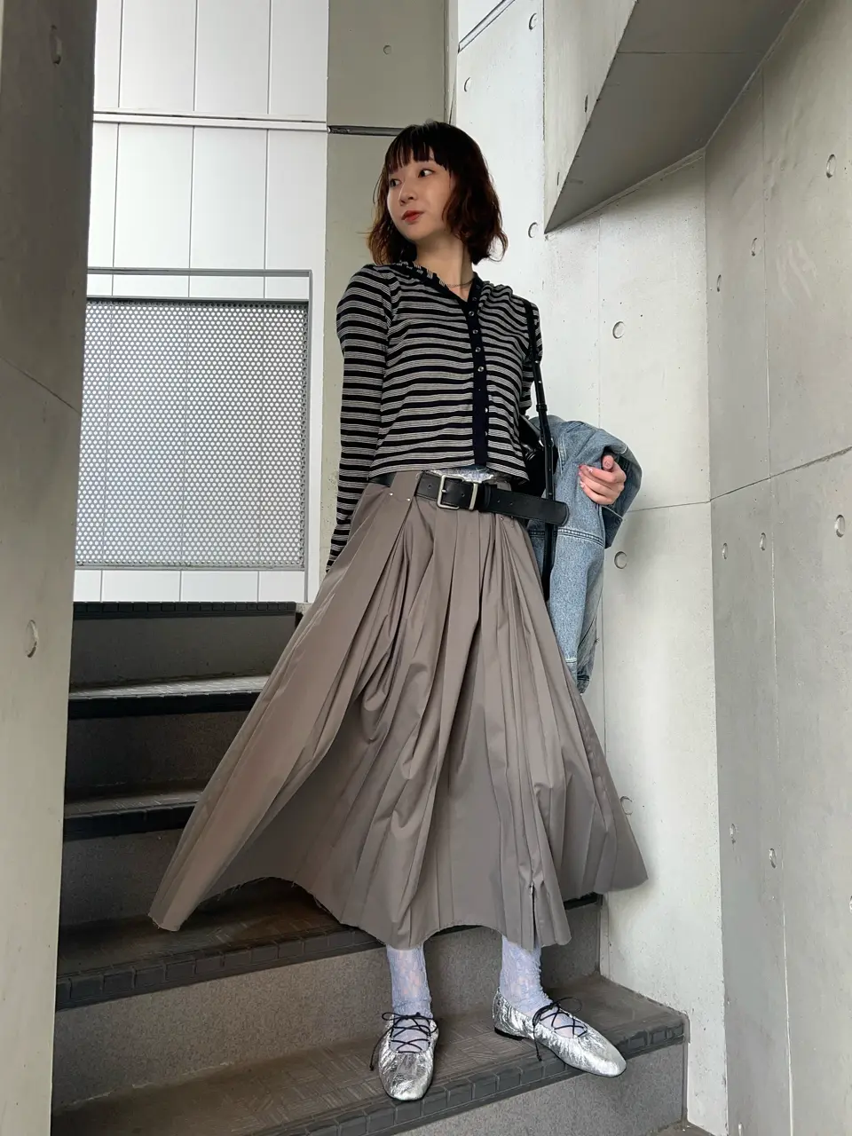 Belted Pleated Skirt