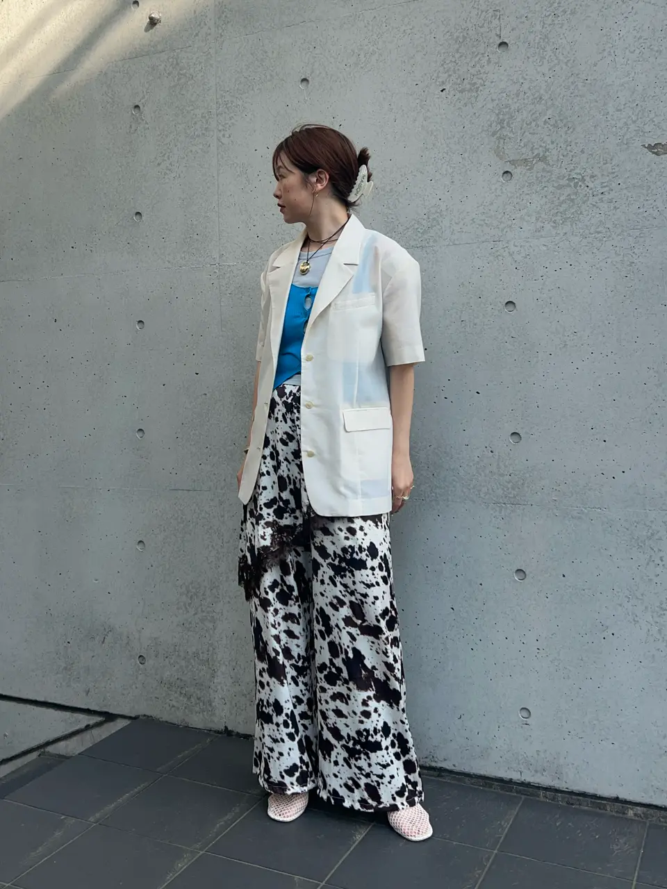 Half-Sleeve Sheer Suiting Jacket