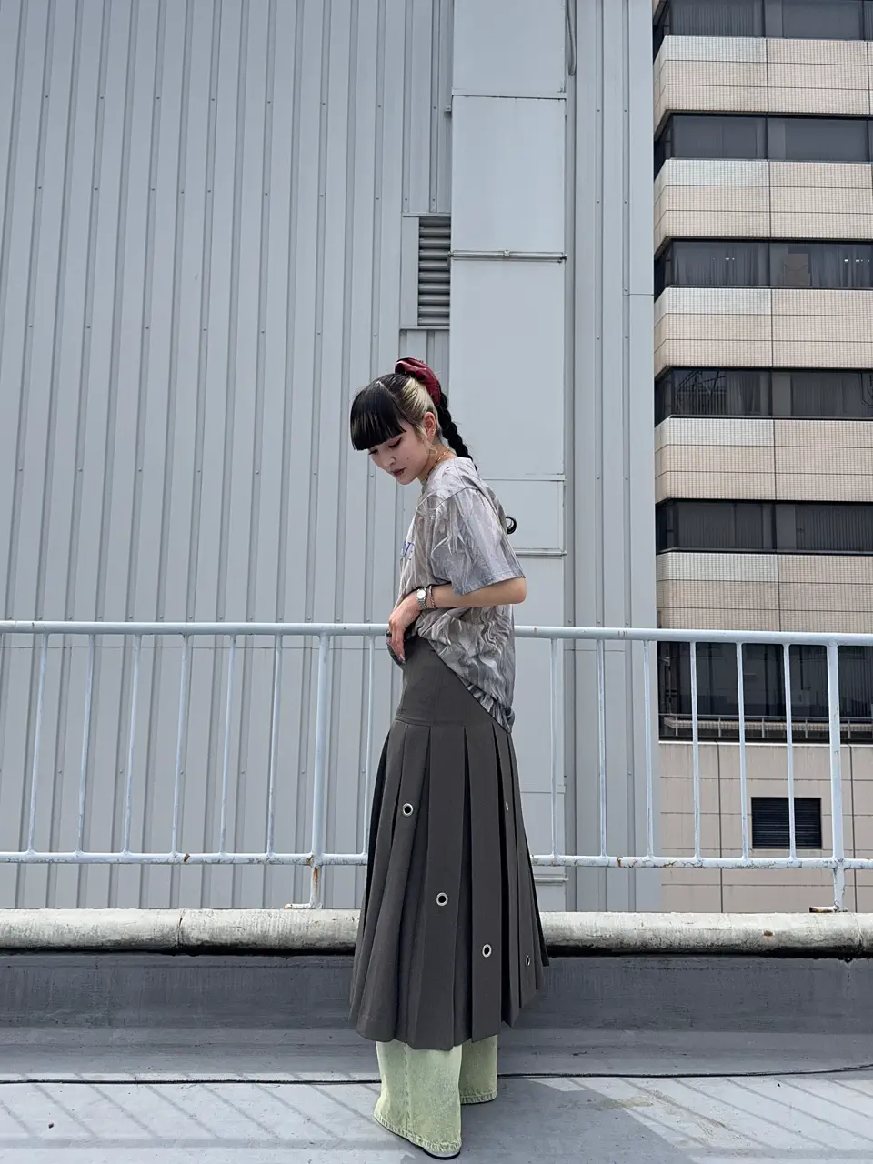 Eyelet Pleated Skirt