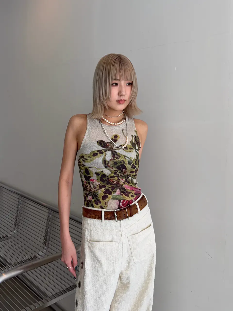 Flower Print Ribbed Tank Top