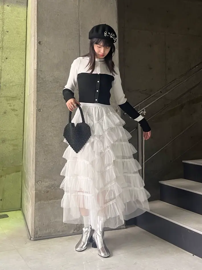 Narcissus - Narcissus バイカラー チュール カーディガン Narcissus カーディガン 「Narcissus」バイカラーカーディガン