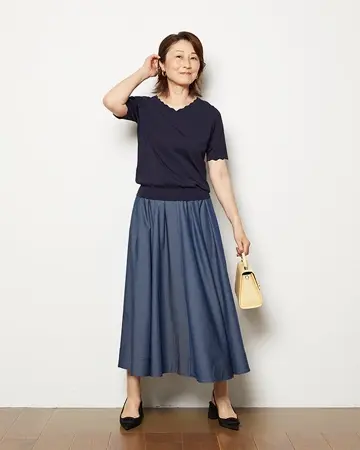 hue DAY TO EVENING　スカラップ　パール　サロペット　Vネック UVニット・スカラップVネック/DoCLASSE