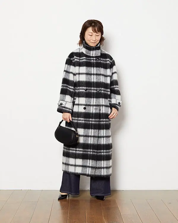 シャギーチェック・スタンドカラーコート/40代50代からのレディース