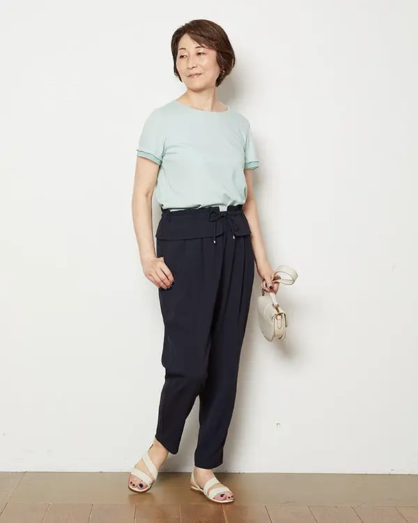 トリアセバックサテン・ペプラムパンツ/40代50代からの