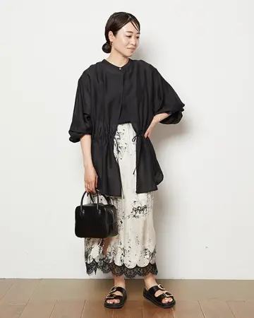 ビスコースブレンド プリッセ サロンスカート ビスコースプリント・裾レーススカート/40代50代からの
