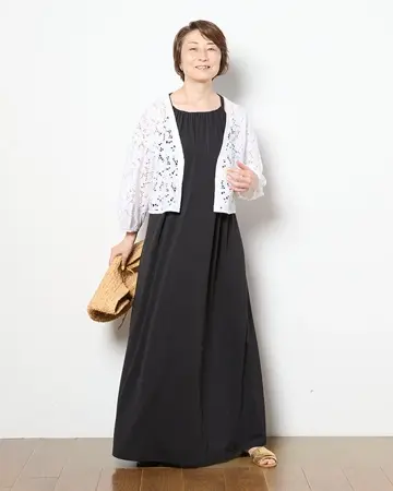 総カットワークレース・パフ袖ジャケット/40代50代からの