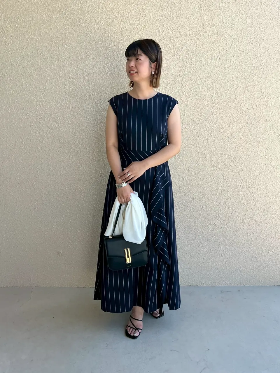 リネンタッチストライプ・アシメワンピース/DoCLASSE