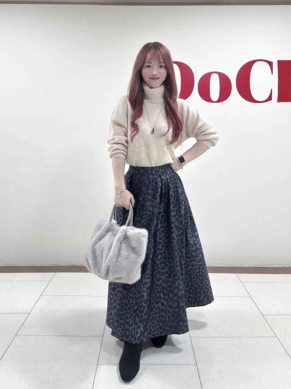 レオパードジャカード・タックフレアスカート/40代50代からの