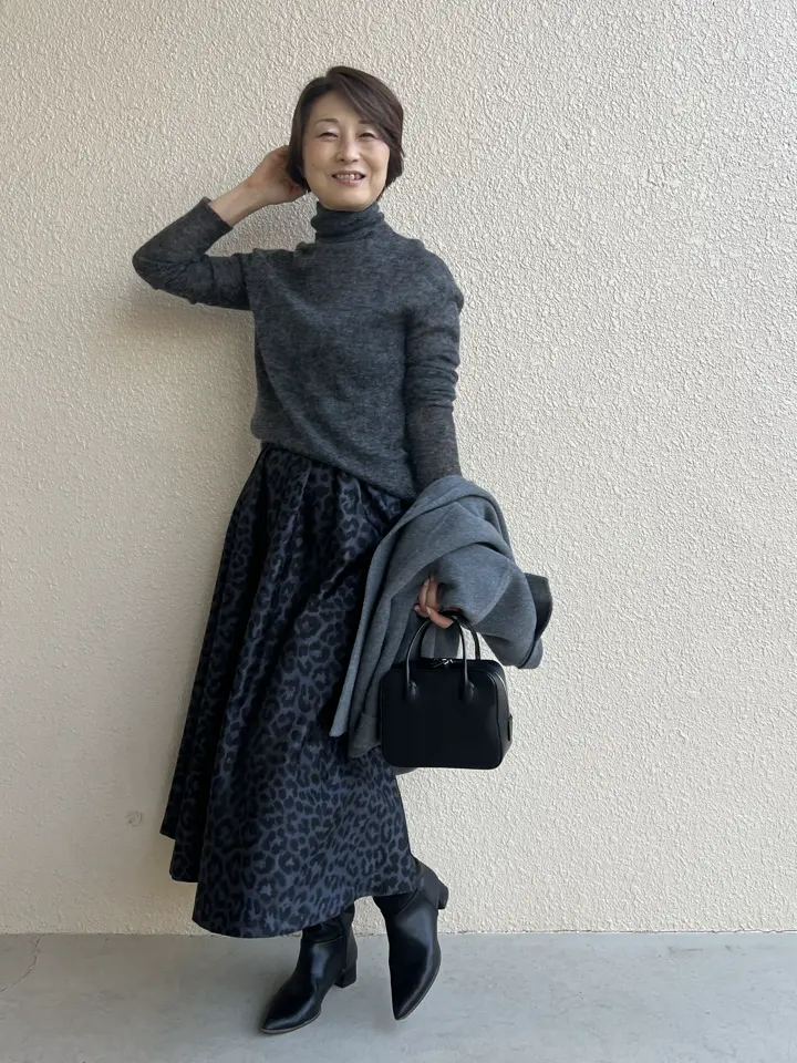 レオパードジャカード・タックフレアスカート/40代50代からの