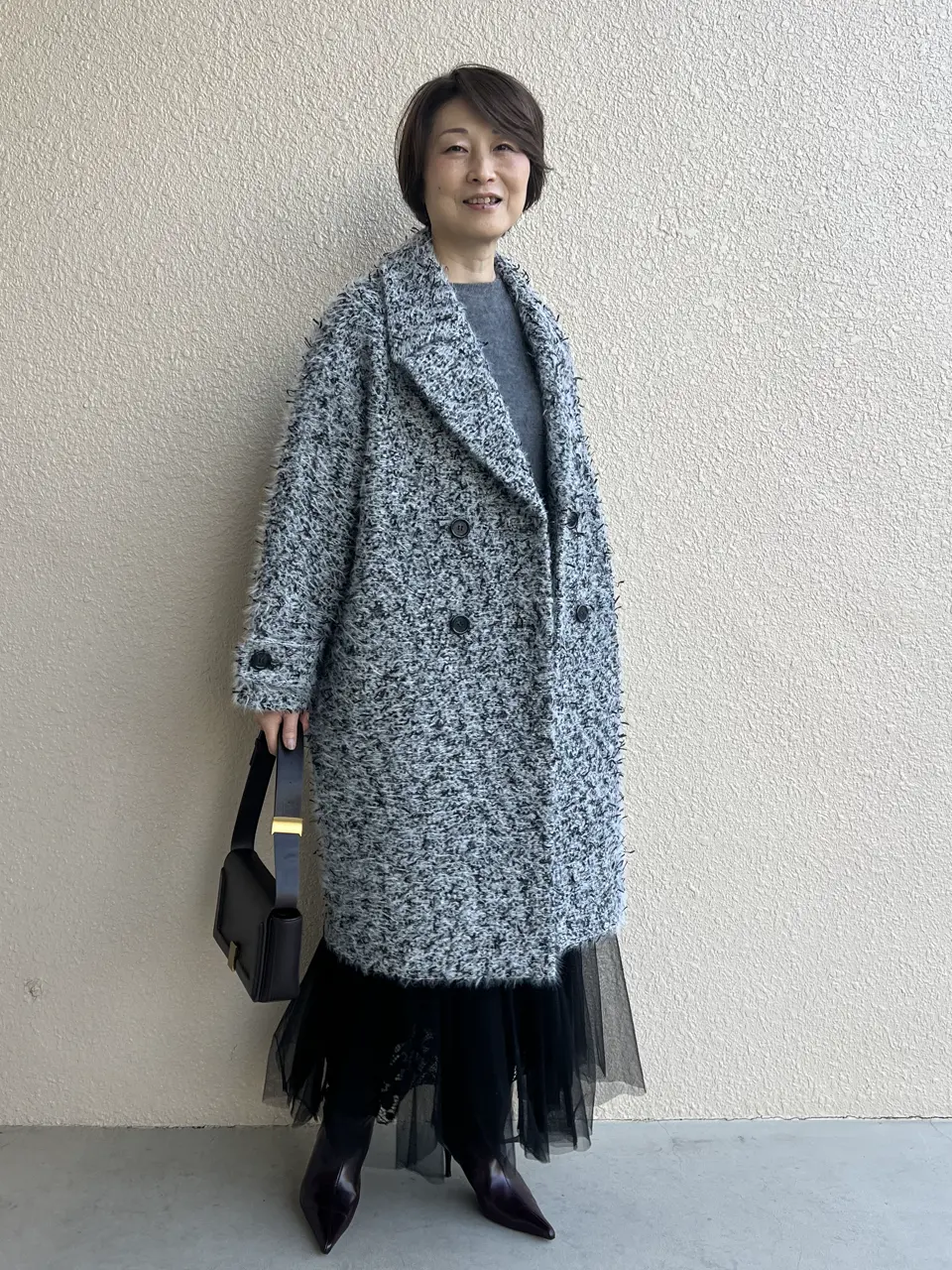 ミックスツイード・ロングチェスターコート/40代50代からのレディース