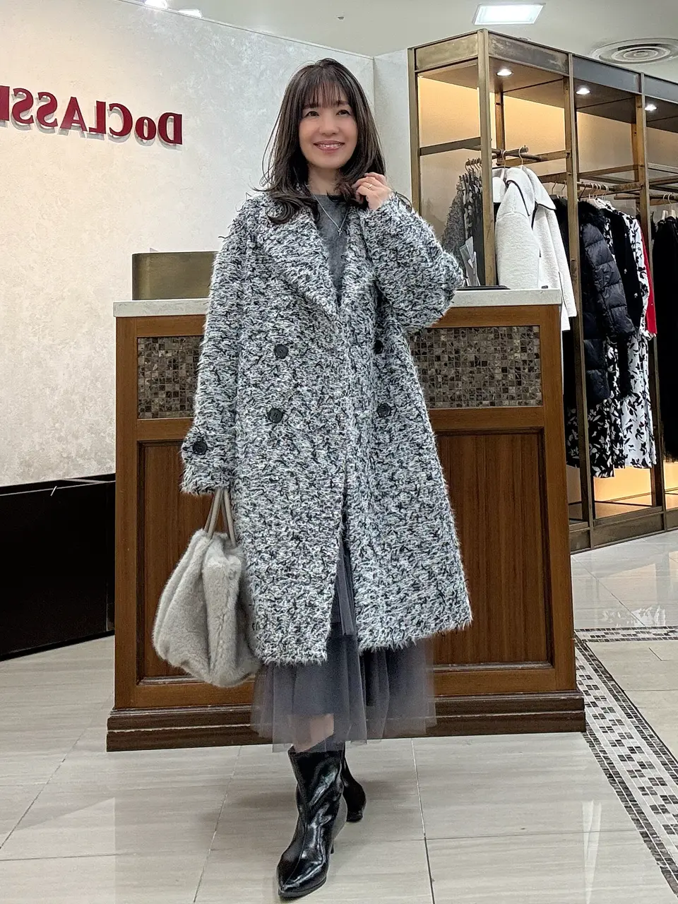 ミックスツイード・ロングチェスターコート/DoCLASSE