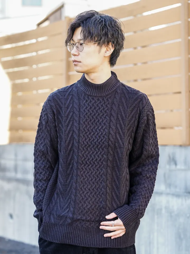 アランニット(モックネック) | ニット セーター メンズ ケーブルニット