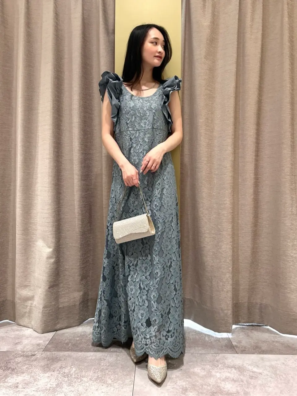 グレースコンチネンタル　花柄フリル袖　ロングワンピース セール】 フリルスリーブカットワンピース （ロング・マキシ丈