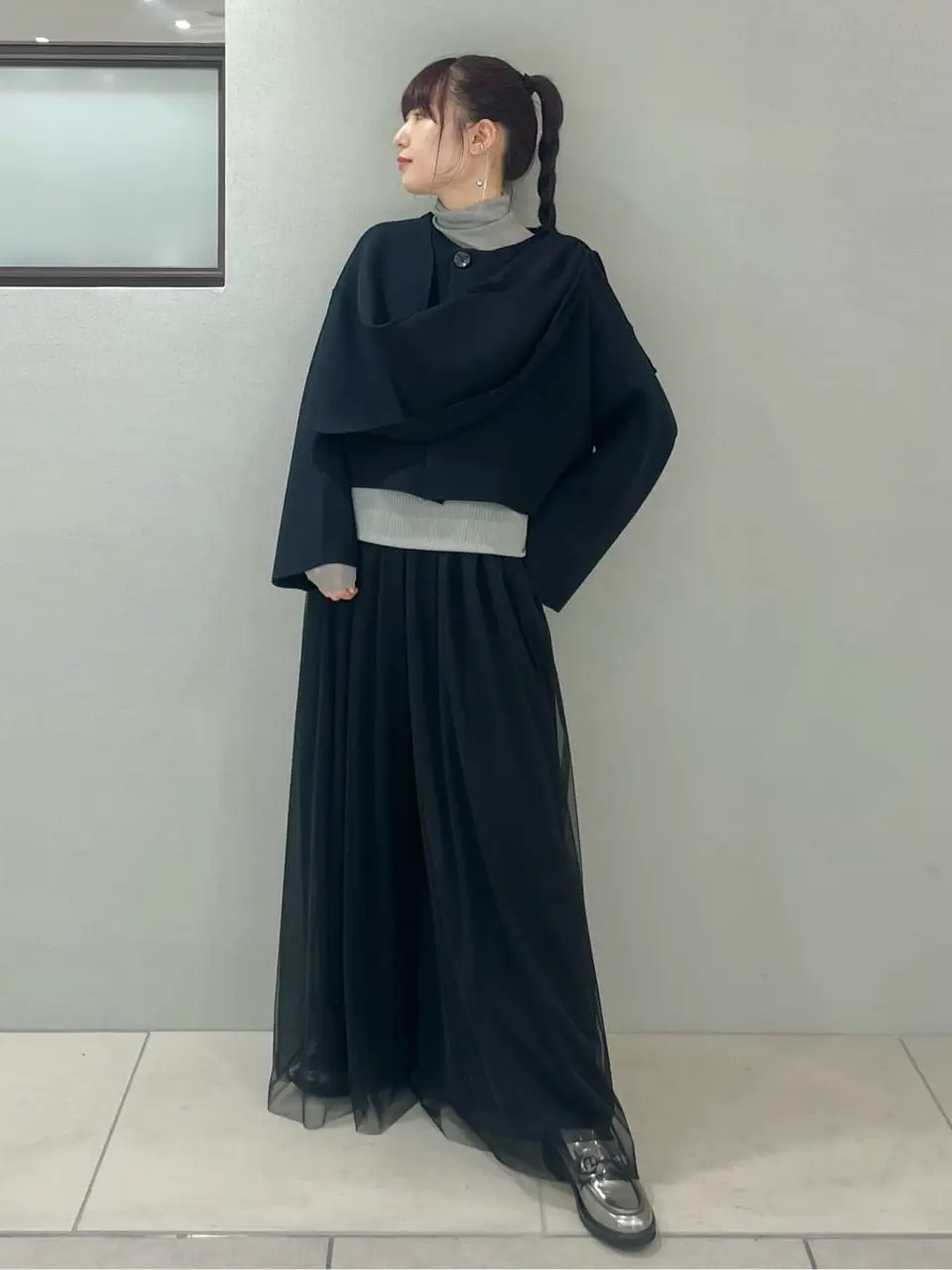グレースコンチネンタル　タフタケープ付ニットトップ　ブラック　36サイズ ケープショートニットトップ / GRACE CONTINENTAL | GRACE